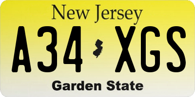 NJ license plate A34XGS