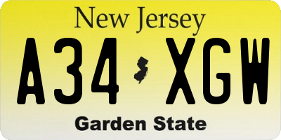 NJ license plate A34XGW