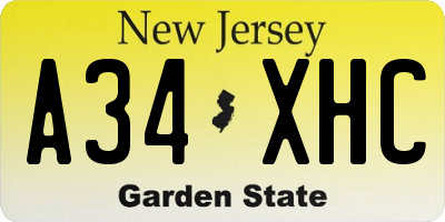NJ license plate A34XHC