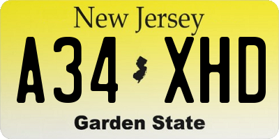 NJ license plate A34XHD