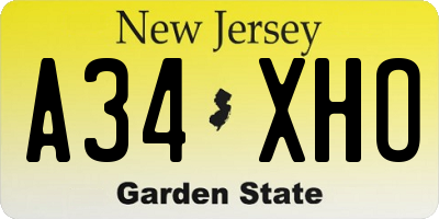 NJ license plate A34XHO