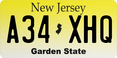 NJ license plate A34XHQ