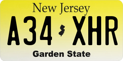 NJ license plate A34XHR