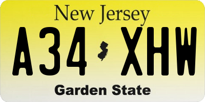 NJ license plate A34XHW