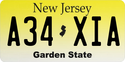 NJ license plate A34XIA