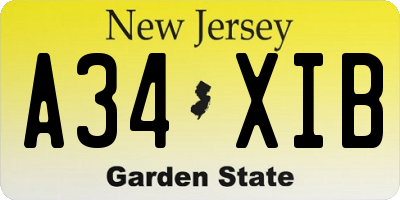 NJ license plate A34XIB