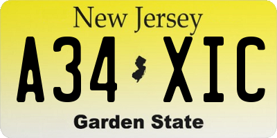 NJ license plate A34XIC