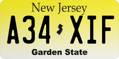 NJ license plate A34XIF