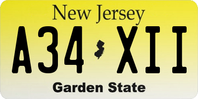 NJ license plate A34XII