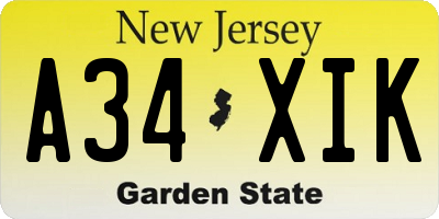 NJ license plate A34XIK