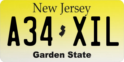 NJ license plate A34XIL