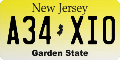 NJ license plate A34XIO
