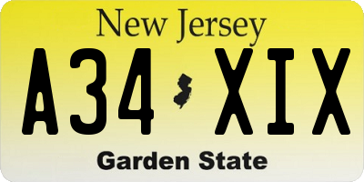 NJ license plate A34XIX