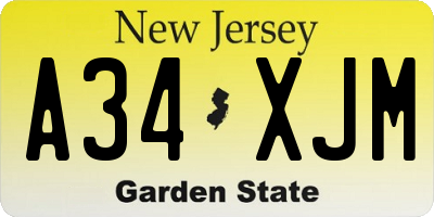 NJ license plate A34XJM
