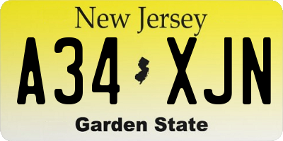 NJ license plate A34XJN