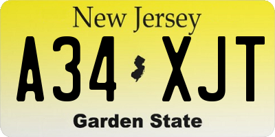 NJ license plate A34XJT