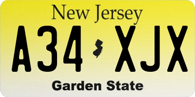 NJ license plate A34XJX