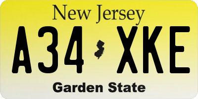 NJ license plate A34XKE