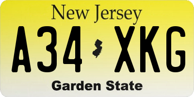 NJ license plate A34XKG