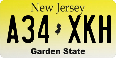 NJ license plate A34XKH