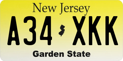 NJ license plate A34XKK