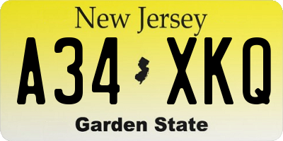 NJ license plate A34XKQ