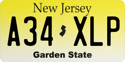 NJ license plate A34XLP