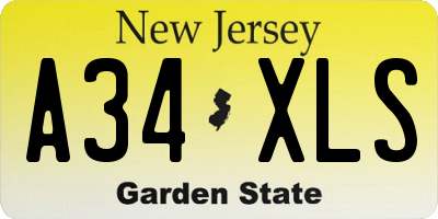 NJ license plate A34XLS