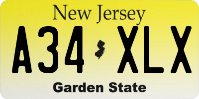 NJ license plate A34XLX