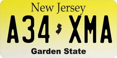 NJ license plate A34XMA