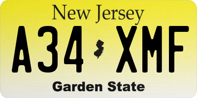 NJ license plate A34XMF