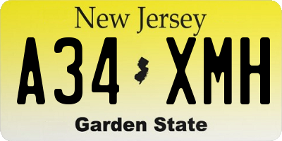 NJ license plate A34XMH