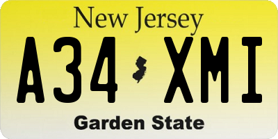 NJ license plate A34XMI