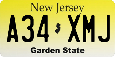 NJ license plate A34XMJ