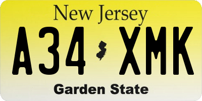 NJ license plate A34XMK