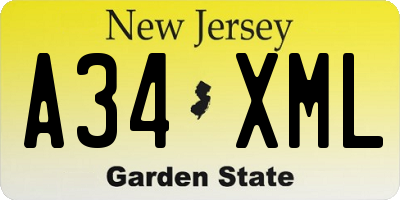 NJ license plate A34XML