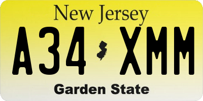 NJ license plate A34XMM