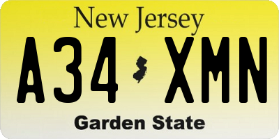 NJ license plate A34XMN