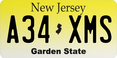 NJ license plate A34XMS