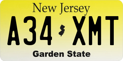 NJ license plate A34XMT