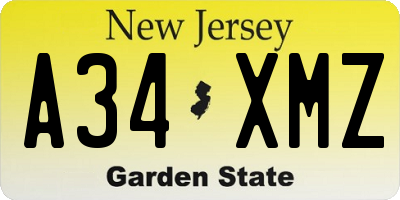 NJ license plate A34XMZ