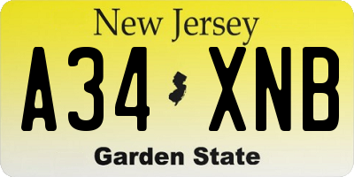NJ license plate A34XNB