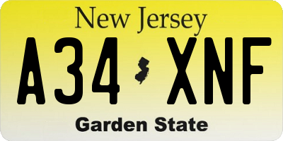 NJ license plate A34XNF