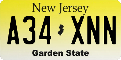 NJ license plate A34XNN
