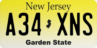 NJ license plate A34XNS