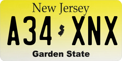 NJ license plate A34XNX