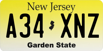 NJ license plate A34XNZ