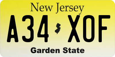 NJ license plate A34XOF
