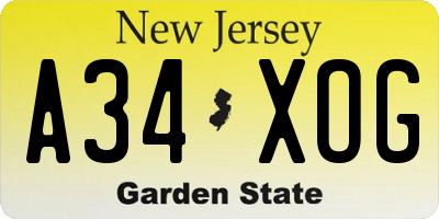 NJ license plate A34XOG