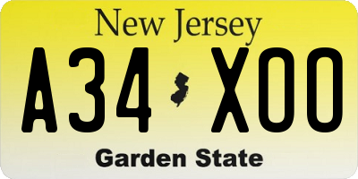 NJ license plate A34XOO